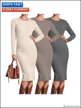 Ribbed Knit Maternity Sweater Dress Long Sleeve Midi Slim Fit